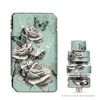 IT'S A SKIN Decal Vinyl Wrap for VooPoo Drag 2 V2 & UForce T2 Tank Vape Sticker Sleeve/Butterflies Roses Teal Distressed Vintage