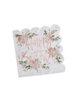 Ginger Ray Rose Gold Foiled Floral Happy Birthday Napkin Party Tableware X 16 Pack - Ditsy Floral