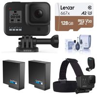 GoPro HERO8 Black, Waterproof Action Camera, with Touch Screen 4K UHD Video 12MP Photos, Head Mount Deluxe Bundle with Head Strap, QuickClip, 2 Batteries, 128GB microSD Card, Cleaning Kit