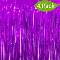 Deruicc 4 Pack Purple Foil Curtains 3ft x 8ft Tinsel Fringe Curtains Shimmer Curtain Birthday Wedding Party Christmas Photo Booth Backdrop Decorations