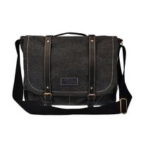 15" Laptop Messenger Bag for Men Canvas Leather Messenger Bag Briefcase Shoulder Sling Laptop Bag Black 261