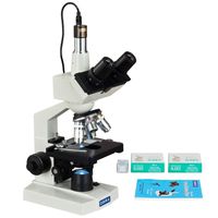 OMAX 40-2500X LED Digital Trinocular Compound Microscope 1.3MP Camera + Blank Slides + Covers + Lens Paper