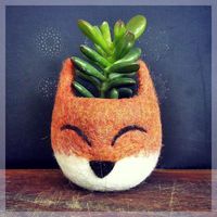 Succulent planter pot - Fox head planter - Felt succulent vase