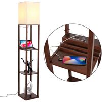 Brightech Maxwell Charger - Shelf Floor Lamp with USB Charging Ports & Electric Outlet - Tall & Narrow Tower Nightstand for Bedroom - Modern, Asian End Table with Light Attached - Havana Brown