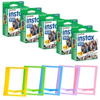 FUJIFILM INSTAX Wide Instant Film + Plastic Photo Frames (Blue, Green, Pink, Yellow & Purple - Deluxe Bundle (100 Film)