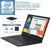 2019 Lenovo Thinkpad E590 15.6" Business Laptop Computer, 8th Gen Intel Quad-Core i5-8265U（Beat i7-7500U）, 32GB DDR4 RAM, 1TB SSD, Windows 10 Professional + EST External DVD+ Accessories