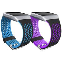 SKYLET Compatible with Fitbit Ionic Bands, 2 Pack Soft Silicone Breathable Replacement Sport Wristband Compatible with Fitbit Ionic Smartwatch Men Women[Black-Blue&Black-Purple, Small]