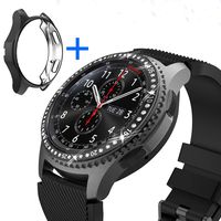 [2 Pack] JZK Samsung Galaxy Watch 46mm/Gear S3 Frontier & Classic Bezel Ring,Adhesive Cover Anti Scratch & Collision Protector Bezel Loop + Protector Case for Galaxy Watch 46mm Smartwatch Accessories
