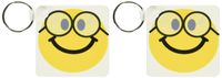 3dRose Geeky smiley face Cute geek Happy nerd yellow smilie with glasses - Key Chains, 2.25 x 2.25 inches, set of 2 (kc_113100_1)