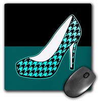 3Drose 8 X 8 X 0.25 Inches Mouse Pad I Love Shoes Houndstooth Print High Heel Shoe on Black and Teal (mp_57144_1)