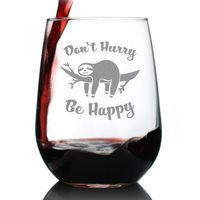 Don't Hurry, Be Happy - Sloth Stemless Wine Glass - Large 17 Oz - Cute Funny Sloth Gifts for Women