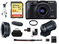 Canon EOS M6 Mark II Mirrorless Digital Camera (Black) with EF-M 15-45mm Lens and EVF-DC2 Viewfinder (Black) Bundle, Includes: Canon EF-M Lens Adapter Kit + SanDisk 64GB Extreme Memory Card (9 Items)