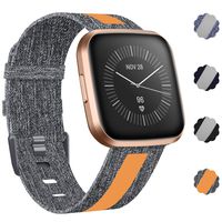 NANW Woven Bands Compatible with Fitbit Versa 2 / Versa/Versa Lite, Breathable Woven Fabric Strap, Reflective Strip Replacement Wristbands Accessories Women Man for Versa Smart Watch
