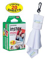 Fujifilm Twin-Pack of 10 Instax Mini Film (20-Sheets) | Designed for Mini 8 / Mini 9 Camera | Develops and Prints Photos Instantly | -Bonus- Free Lens Cleaner Microfiber Cloth