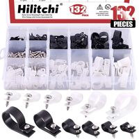 Hilitchi 132 Pcs 6 Sizes Black and White Plastic Cable Clamp R Type Screw Mounting Cord Fastener Cable Clips Assortment Kit with Screws for Wire Management Cable Conduit (Clips from 6mm to 23mm)