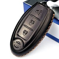 Cadtealir Calfskin Genuine Leather 2008-2018 Nissan Altima Maxima Murano Pathfinder Rogue Armada Key fob Cover case Holder only for 5 Buttons Black Color (3 Buttons)