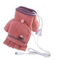 USB Heated Gloves, Mitten Winter Warm Laptop Gloves for Women Men Full & Half Hands Heated Fingerless Heating Knitting Hands Warmer (Women Dark Red)