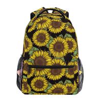 Wamika Sunflower Black Backpacks for Women Men, Tropical Flowers Floral Computer Laptop Backpack, Casual Book Bag Travel Camping Daypack