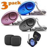Emergency Personal Alarm 130dB Loud Bag Keychain Portable Security Device Siren Outdoor Protection Safe Sound Led Mini Carrying Case Pouch for Women Girl Elderly Kid 3 Pack Black Blue Purple Gift