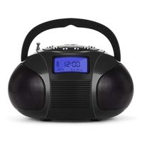 Mini Radio Clock, August Bluetooth Speakers MP3 Stereo System Portable with Powerful Bluetooth Speaker- FM Alarm Clock Radio with Card Reader, USB and AUX in (Micro USB) Black (SE20)