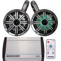 KICKER Marine Wake Tower System w/Silver 6.5 LED Speakers, LED Remote 40KXM400.4 400 Watt Amplifier