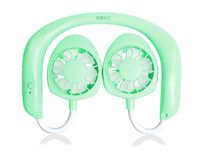 OBYO Outdoor Hand Free Personal Fan Headphone Design Wearable Neckband Fan Necklance Fan Cooler Fan with Dual Wind Portable Mini Fan Head for Traveling Office Room (Green)