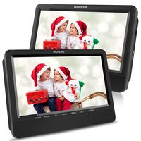 WONNIE 10.5" Dual DVD Player Portable CD Players for Car Headrest with 5 Hours Rechargeable Battery, USB/SD/MMC Support, Last Memory( Two Screens Play One Movie)