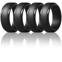 ThunderFit Silicone Rings for Men - 4 Pack/Single Ring Step Edge Rubber Wedding Bands (4 Black Rings, 13.5-14 (23mm))