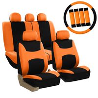 FH Group FB030ORANGE-COMBO Seat Cover Combo Set with Steering Wheel Cover and Seat Belt Pad (Airbag Compatible and Split Bench Orange)