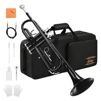 Eastar Standard Bb Black Trumpet Set for Student Beginner Brass Instrument with Hard Case, Gloves, 7 C Mouthpiece, Valve Oil and Trumpet Cleaning Kit, ETR-380B (Black)