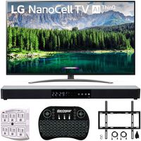 LG 65" 65SM8600 4K HDR Smart LED NanoCell TV w/AI ThinQ 2019 Model (LG65SM8600PUA 65SM8600PUA 65SM8600P) with Home Theater 31" Soundbar, Wireless Backlit Keyboard, Flat Wall Mount Kit & SurgePro 6