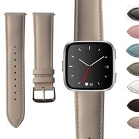 Mtozon Leather Bands Compatible Fitbit Versa, Genuine Leather Strap Wristbands Replacement Classic Women Men，Beige