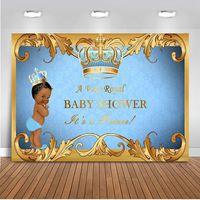 Mehofoto Light Blue Baby Shower Backdrop Royal Prince Background 7x5ft Vinyl Africa American Boy Royal Baby Shower Party Banner Supplies