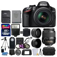 Nikon D3200 24.2 MP CMOS Digital SLR Camera (Black) 18-55mm f/3.5-5.6G ED II AF-S DX Zoom Autofocus Lens + 2x Professional Lens + HD Wide Angle Lens + 32GB Bundle International Version (No Warranty)