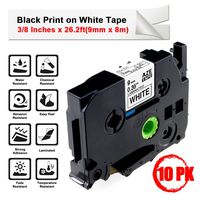 Compatible TZe221 P-Touch Brother Standard Laminated 3/8Inches Label Tapes TZe-221 TZ-221 TZ221, for Brother P Touch Label Maker PTD600 PTD400AD PT-D210,Black on White,0.35" x 26.2ft(9mm x 8m),10Pack