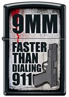 "9MM - Faster than Dialing 911" Zippo Lighter
