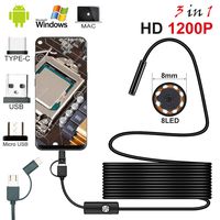 USB Endoscope Camera,3in1 Type-C&USB&Micro Ports Semi-Rigid Hard Cable,HD 1200P Borescope with 8mm lens 2MP Snake Camera 8 Adjustable led For Android Smartphone PC (2M Hard Cable)