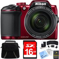 Nikon COOLPIX B500 40x Optical Zoom Digital Camera 16GB Bundle Includes Camera, Bag, 16GB Memory Card, Reader, Wallet, AA Batteries + Charger, Screen Protectors, Cleaning Kit and Beach Camera Cloth