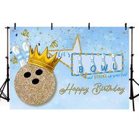 MEHOFOTO Bowling Theme Happy Birthday Photography Studio Backgrounds Glitter Gold Crown Blue Let's Bowl Party Decorations Banner Photo Backdrops 7X5ft