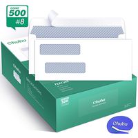 Ohuhu 500 Pack # 8 Double Window Envelope SELF SEAL Adhesive Tinted Security Envelopes Quickbooks Check, Business Check, Documents Secure Mailing, 3 5/8 x 8 11/16 Inches, A Letter Opener Included
