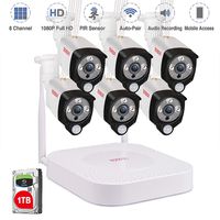 [Expandable System] Tonton 8CH 1080P NVR Wireless Camera System with 1TB HDD, 6PCS 1080P 2.0 MP Waterproof Outdoor Indoor Bullet Cameras with PIR Sensor, Audio Record, Auto-Pair,Plug&Play