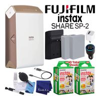 Fujifilm Instax Share Portable Smartphone Printer SP-2 (Gold) Creative Photo Printer Kit Deluxe Party Planner Bundle with (40) Instax Mini Films + Spare Battery and Charger + More