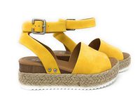 SODA Casual Espadrilles Trim Rubber Sole Flatform Studded Wedge Buckle Ankle Strap Open Toe Sandal (9 M US, Yellow)