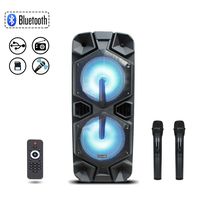 Starqueen Trolley Bluetooth PA Speaker Dual 12Inch Woofer with 2 Wireless UHF Microphone, Battery Powered Rechargeable Karaoke DJ Speaker with LED Light, Active Digital Sound Box, FM/MP3/USB/SD/TF/AUX