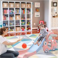 Foldable Toddler Slide | Playground Plastic Play Freestanding Slides Climber Playset with Basketball Hoop,Easy Climb Stairs for Indoor Outdoor Slide Toys (from US, Pink)