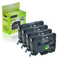 GREENCYCLE 4 Pack Compatible for Brother 1/2" (12mm x 26.2ft) White on Black Cassettes TZe335 TZe-335 TZ-335 TZ335 Laminated Label Tape for P Touch PTH110 PTD210 PTD600 PTD400 PTP750W Printer