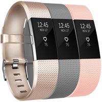 Amzpas for Fitbit Charge 2 Bands, 3 Pack, Small Large Adjustable Replacement Accessory Wristbands Bracelet for Fitbit Charge 2 Women & Men (# 02 Classic:Blush Pink+Champagne+Gray, Large)