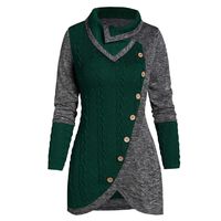 Adreamess Women Plus Size Sweater Blouse Long Sleeve O-Neck Solid Button Patchwork Asymmetric Knitwear Tops