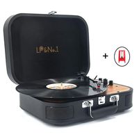 LP&No.1 Portable Bluetooth Turntable with USB Play and Recording,Suitcase 3 Speed Vinyl Record Player with Pitch Control,RCA Output and Aux Input,Black