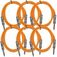 Seismic Audio - SASTSX-2 (6 Pack) - 2 Foot TS 1/4" Guitar, Instrument, or Patch Cables Orange